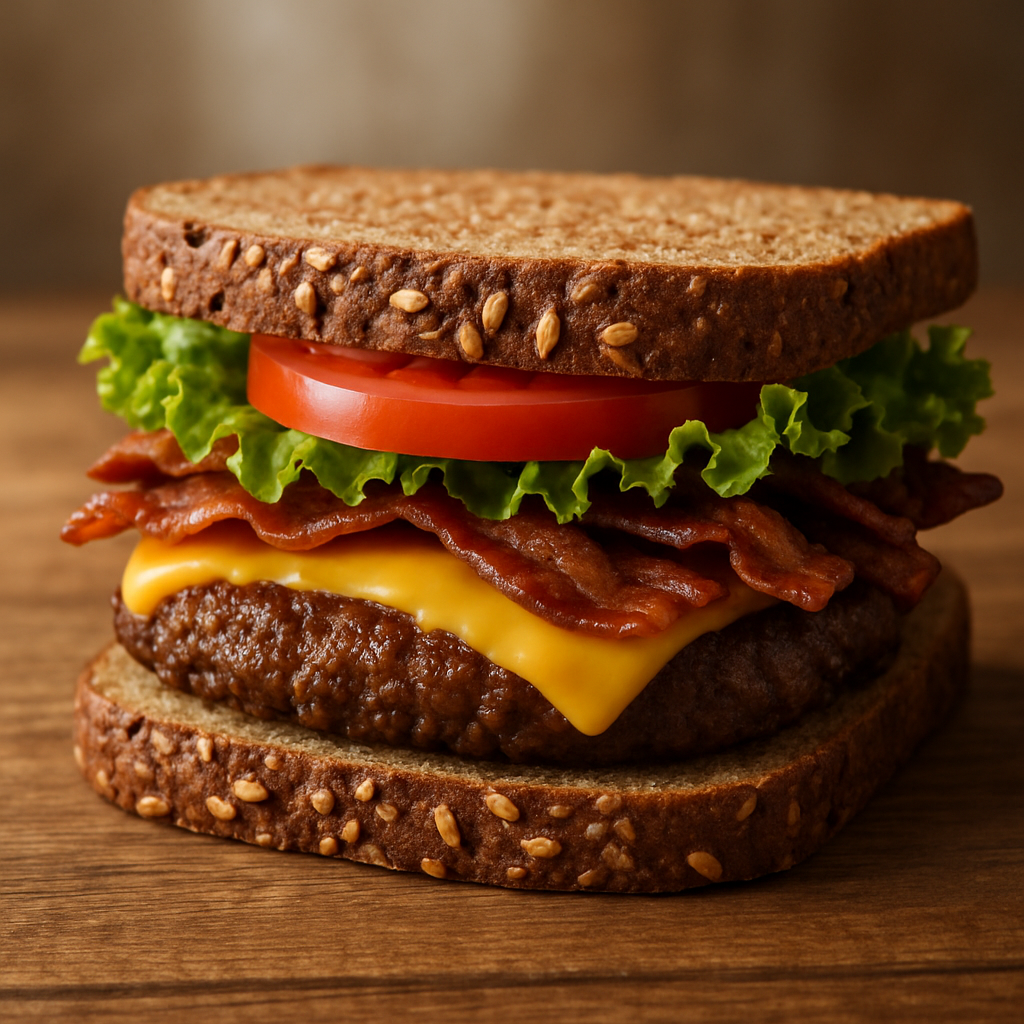 bacon cheeseburge on whole grain bread