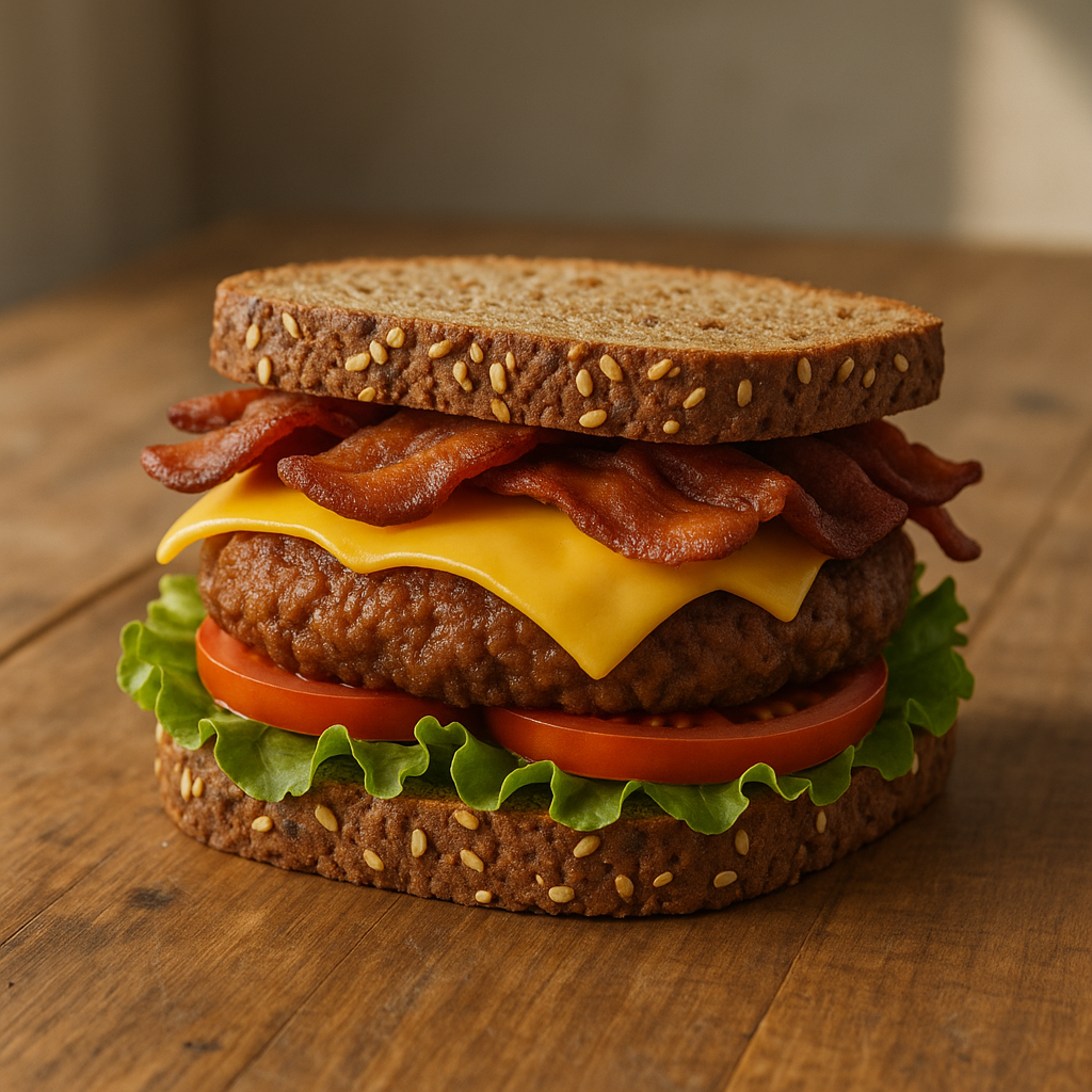 bacon cheeseburge on whole grain bread