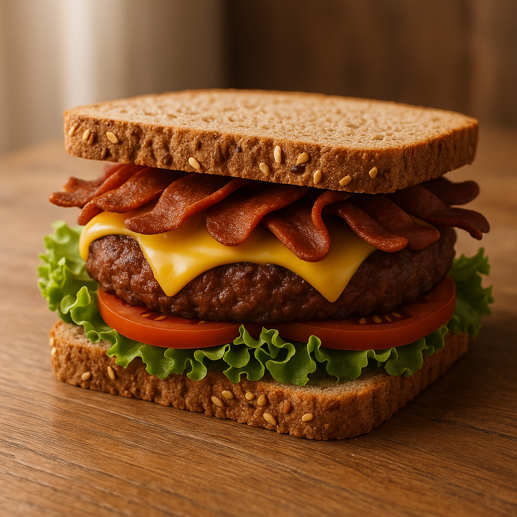 bacon cheeseburge on whole grain bread