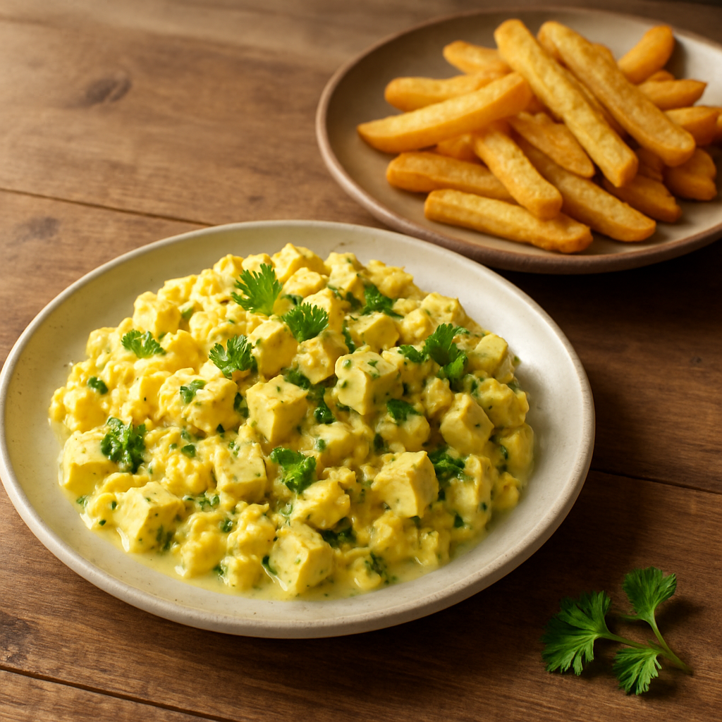 Creamy Vegan Egg Salad with Crispy Fries