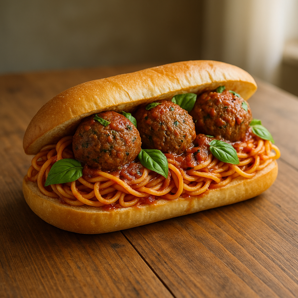 spaghetti and meatball sub sandwich